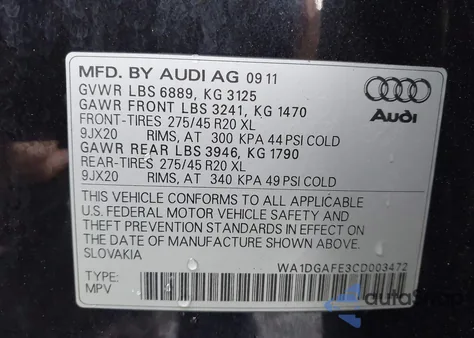 2012 Audi Q7 3.0T S Line Prestige from USA, damaged, VIN WA1DGAFE3CD003472